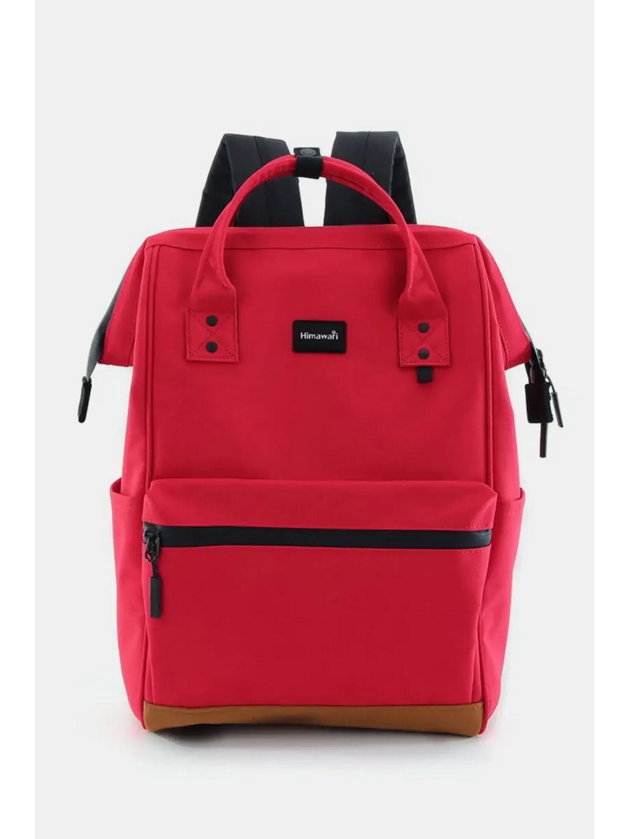 Red Himawari Lightweight Backpack by Babe Beachwear with front zipper pocket and black straps