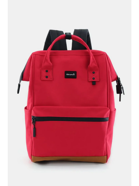 Red Himawari Lightweight Backpack by Babe Beachwear with front zipper pocket and black straps