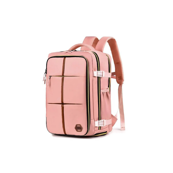 Babe Beachwaer Himawari Lightweight Carry-On Backpack in pink with multiple compartments and adjustable straps