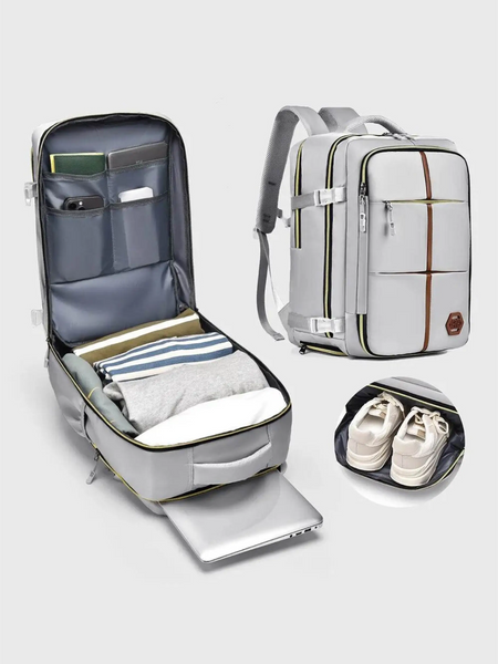 Babe Beachwaer Himawari Lightweight Carry-On Backpack in white with organized compartments and shoe storage