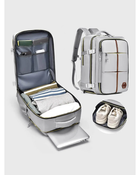 Babe Beachwaer Himawari Lightweight Carry-On Backpack in white with organized compartments and shoe storage