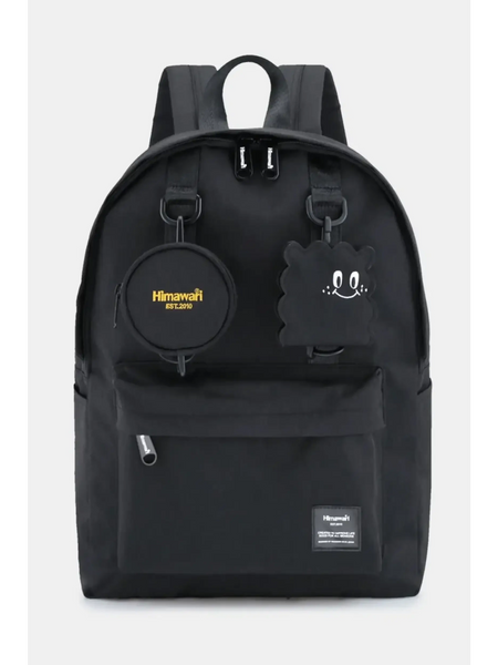 Black medium beach backpack for school or travel with front pockets and adjustable straps
