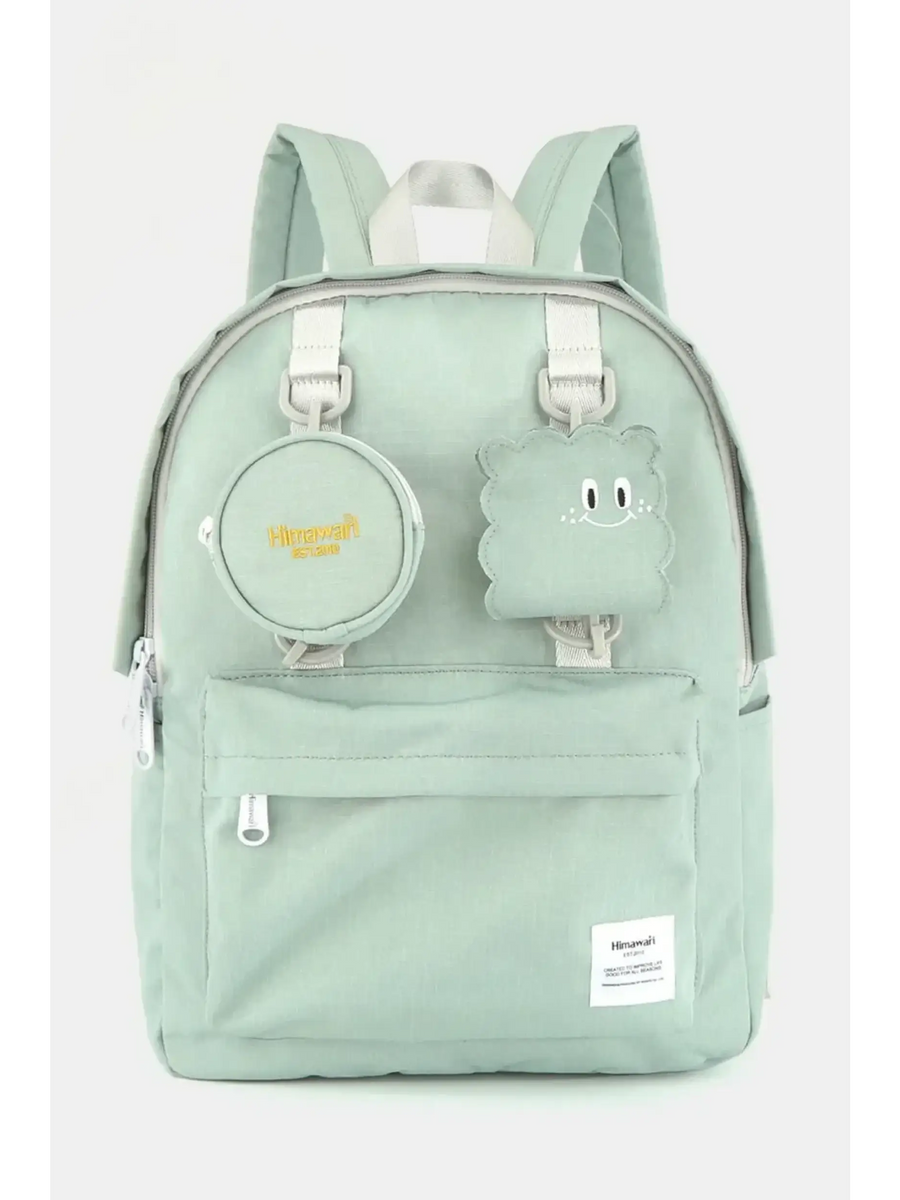 Babe Beachwear medium beach backpack for school or travel in light green with front pockets and cute accessories