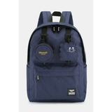 Medium beach backpack for school or travel in navy blue with front pockets and cute smiley cloud accessory