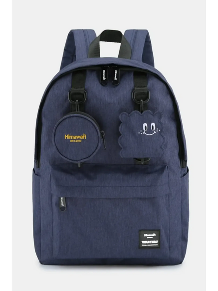 Medium beach backpack for school or travel in navy blue with front pockets and cute smiley cloud accessory