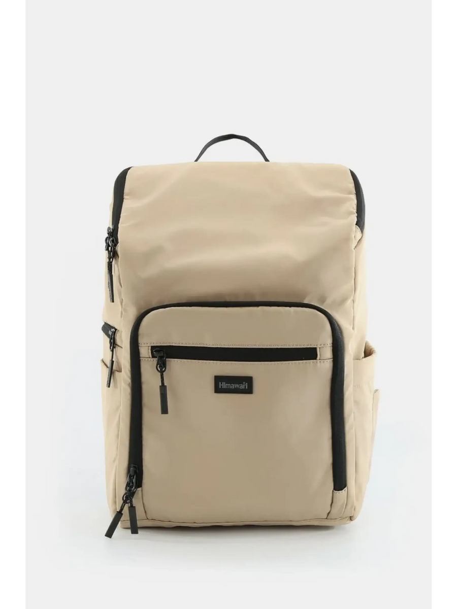 Beige Himawari Nylon Top-Open Backpack by Babe Beachwear with multiple zippered compartments