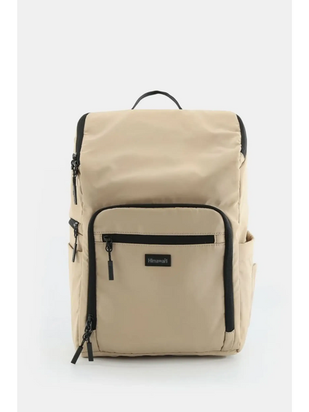 Beige Himawari Nylon Top-Open Backpack by Babe Beachwear with multiple zippered compartments