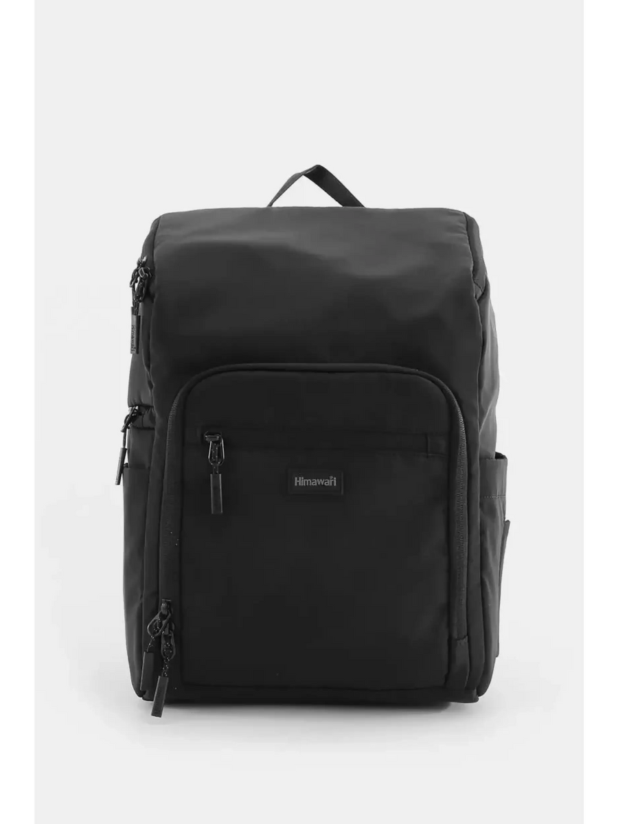 Black Himawari Nylon Top-Open Backpack with multiple zippered compartments and a carry handle