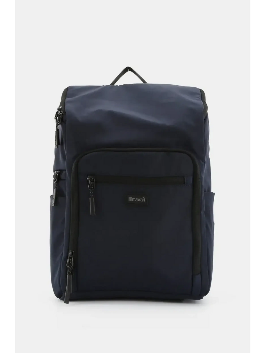 Himawari Nylon Top-Open Backpack in navy blue with multiple zippered pockets and a top handle