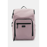 Himawari Nylon Top-Open Backpack in soft pink with black zipper details and front pocket