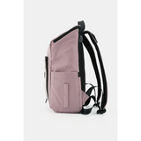 Side view of Babe Beachwear Himawari Nylon Top-Open Backpack in dusty pink with black straps
