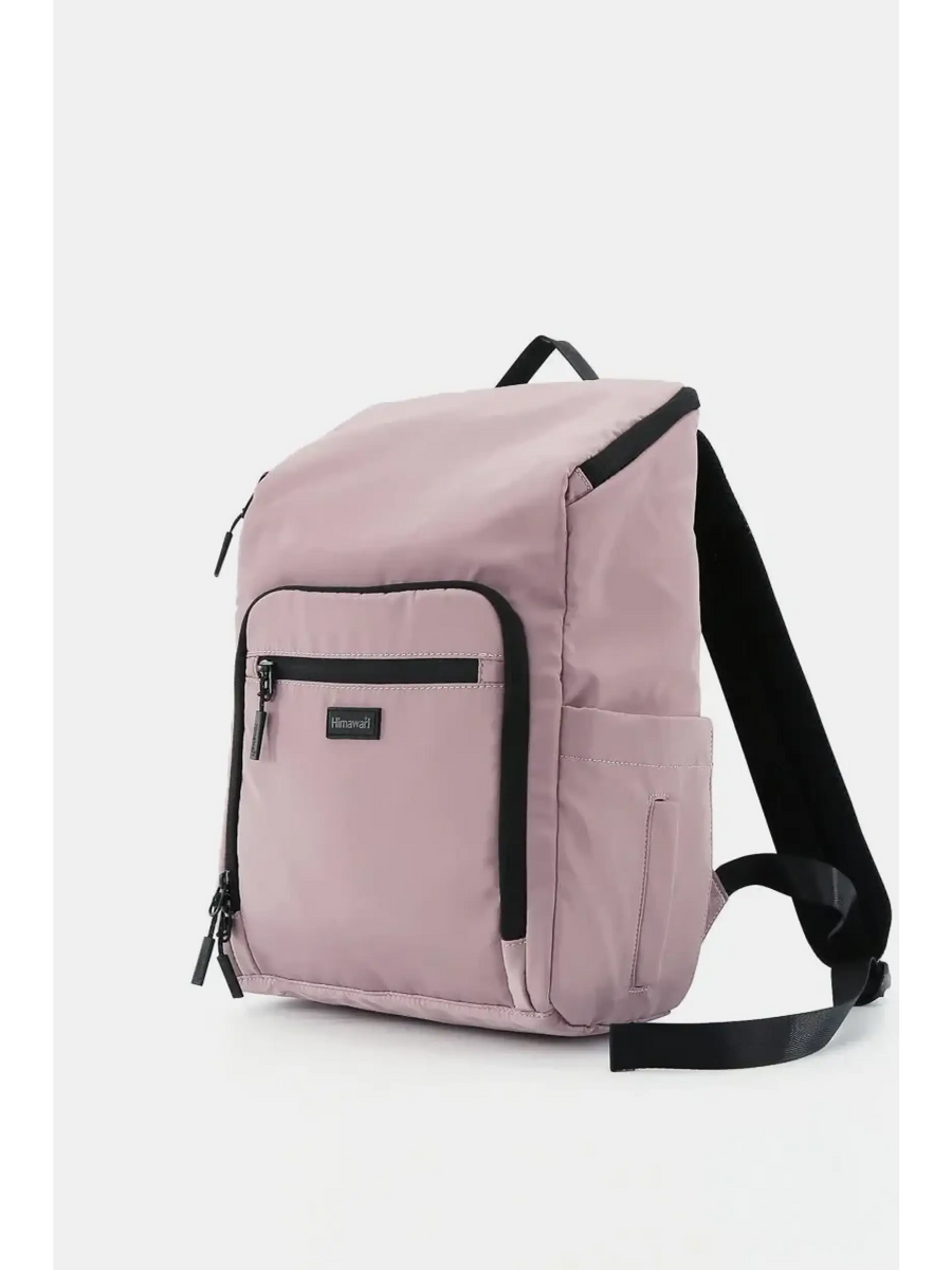 Babe Beachwear Himawari Nylon Top-Open Backpack in light pink with black straps and front pocket