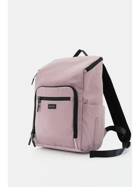 Babe Beachwear Himawari Nylon Top-Open Backpack in light pink with black straps and front pocket