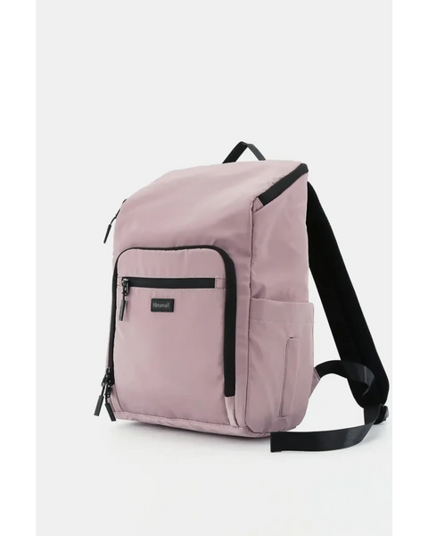 Babe Beachwear Himawari Nylon Top-Open Backpack in light pink with black straps and front pocket