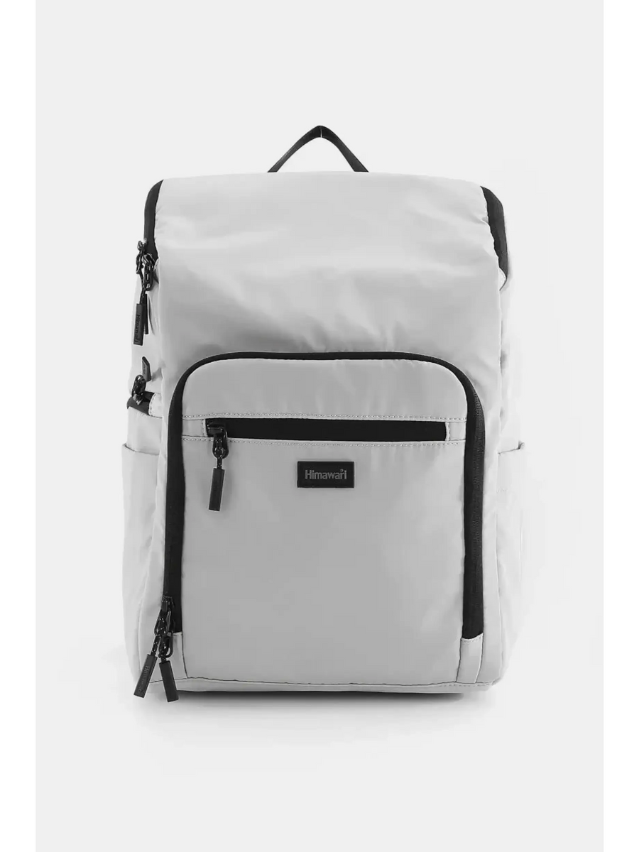 Babe Beachwear Himawari Nylon Top-Open Backpack in light gray with black zippers and front pocket