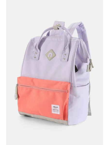 Himawari stylish summer backpack for women in lavender and coral with front zipper pocket