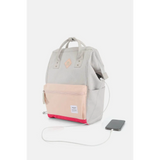 Himawari stylish summer backpack for women in light gray and pink with USB charging port