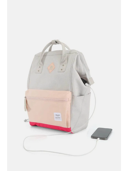 Himawari stylish summer backpack for women in light gray and pink with USB charging port
