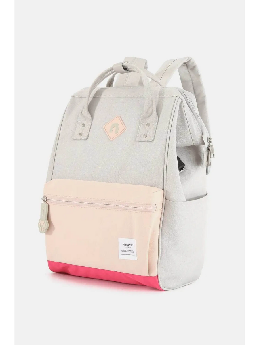 Himawari stylish summer backpack for women in beige with pink front pocket and padded straps