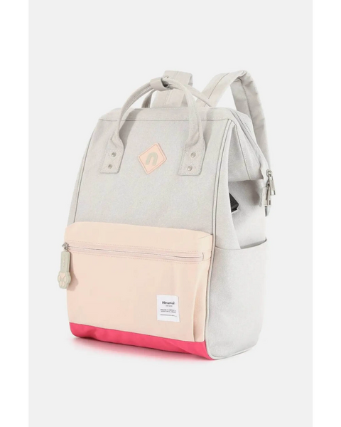 Himawari stylish summer backpack for women in beige with pink front pocket and padded straps
