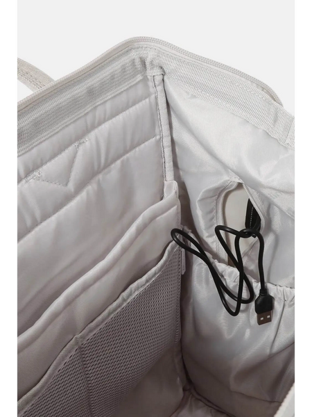 Interior view of Himawari stylish summer backpack for women showing padded compartments and USB charging port cable
