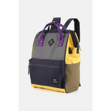 Himawari stylish summer backpack for women in yellow gray and navy with purple handles