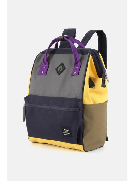Himawari stylish summer backpack for women in yellow gray and navy with purple handles