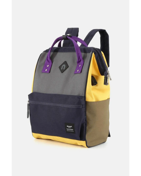 Himawari stylish summer backpack for women in yellow gray and navy with purple handles