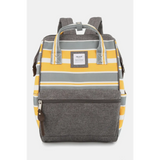 Himwari Large waterproof backpack by Babe Beachwear in gray yellow stripes with front zipper pocket