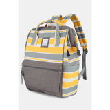 Himwari Large waterproof backpack by Babe Beachwaer with yellow gray and white stripes and front zipper pocket