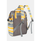 Himwari Large waterproof backpack by Babe Beachwaer with yellow gray striped padded straps and side pockets