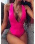 Trendsi hot pink halter one piece swimsuit with deep V neckline and wrap detail