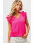 Trendsi hot pink ruffle blouse sleeveless shirt with V-neck and textured fabric