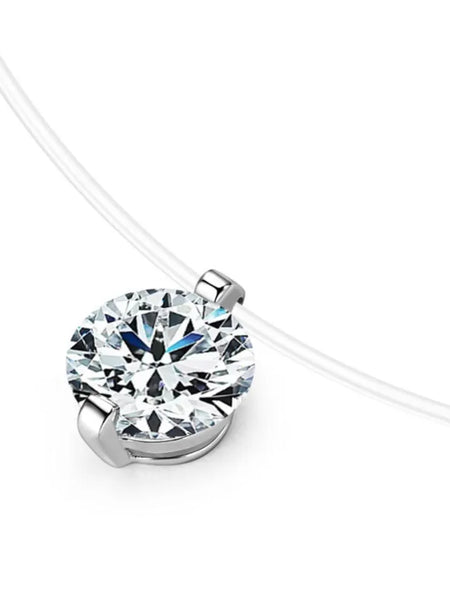 Trendsi necklace featuring an invisable 1 carat diamond pendant on a clear cord