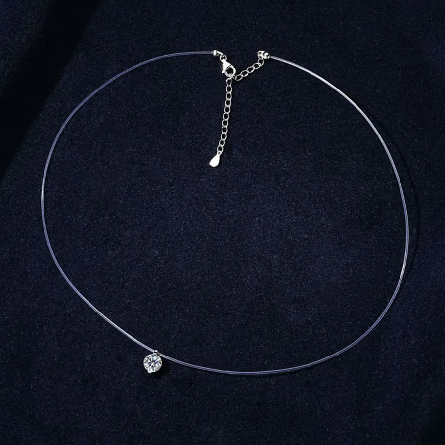 Trendsi necklace with invisable 1 carat diamond on clear wire chain with silver clasp
