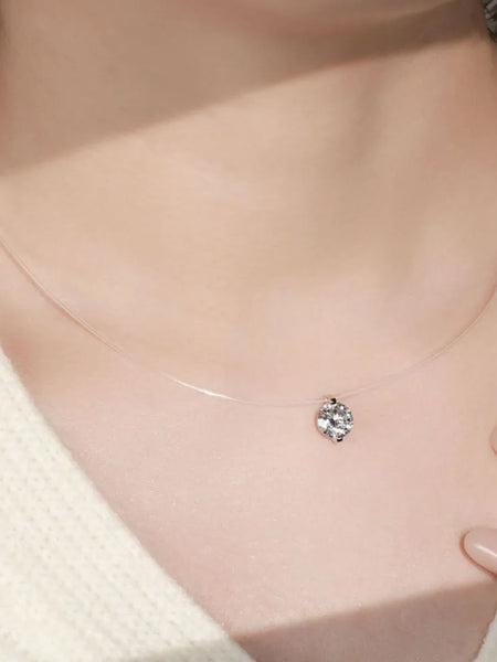 Trendsi necklace featuring an invisable 1 carat diamond pendant on a clear invisible chain