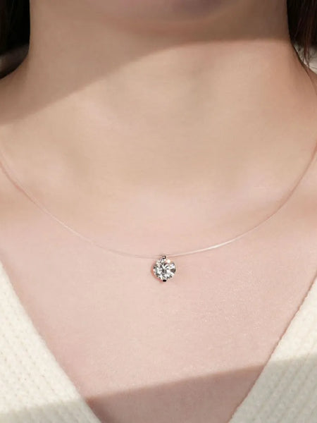 Trendsi necklace featuring a delicate invisable 1 carat diamond pendant on a clear chain