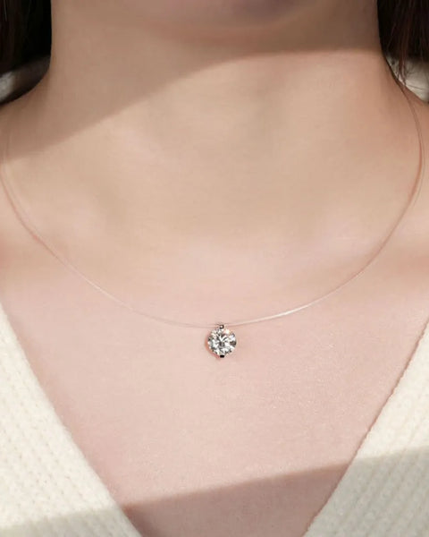 Trendsi necklace featuring a delicate invisable 1 carat diamond pendant on a clear chain