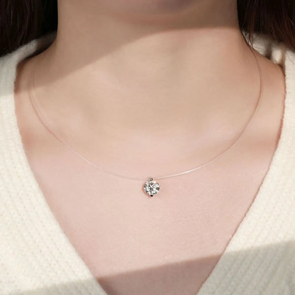 Trendsi necklace featuring a delicate invisable 1 carat diamond pendant on a clear chain
