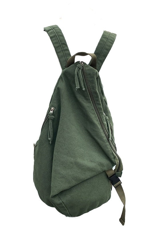 Babe Beachwaer Kai Asymetric Canvas Backpack in olive green with adjustable straps and side zipper