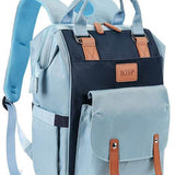 Babe Beachwear Himawari Crazy Pocket Backpack in blue with multiple pockets and brown leather accents