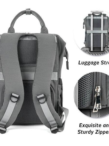 Back view of Babe Beachwaer Himawari Crazy Pocket Backpack showing padded straps, luggage strap, and sturdy zippers