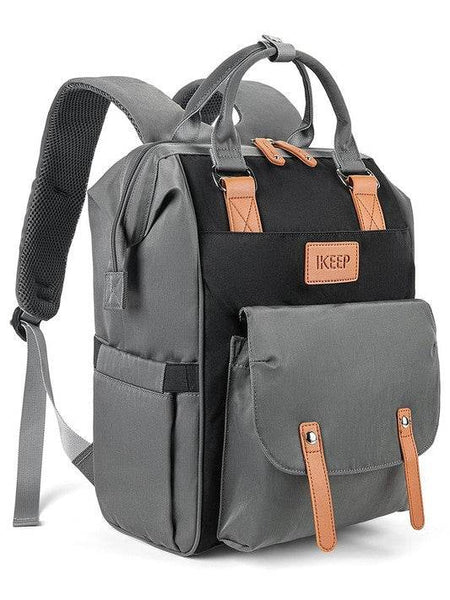 Himawari Crazy Pocket Backpack in black and gray with multiple compartments and leather straps