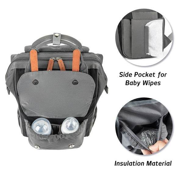 Babe Beachwear Himawari Crazy Pocket Backpack gray diaper bag with insulated bottle pockets and side baby wipes pocket