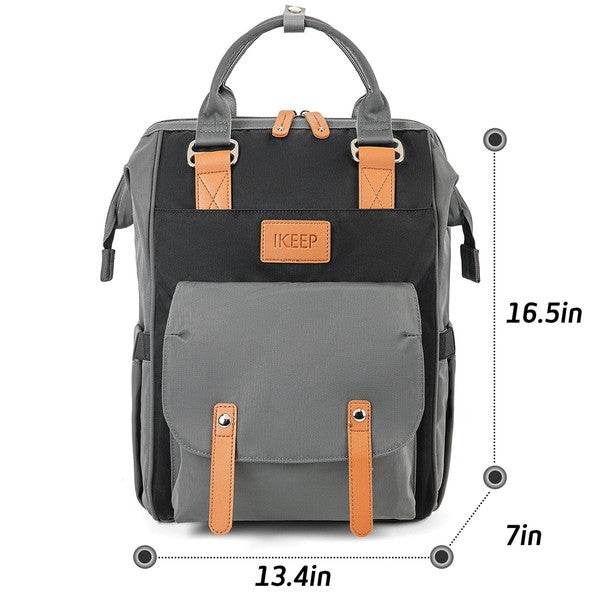 Himawari Crazy Pocket Backpack by Babe Beachwaer in black and gray with tan straps and front pocket