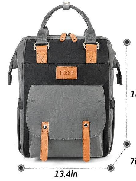 Himawari Crazy Pocket Backpack by Babe Beachwaer in black and gray with tan straps and front pocket