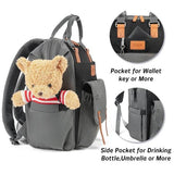Himawari Crazy Pocket Backpack by Babe Beachwear in gray with multiple pockets holding teddy bear and essentials