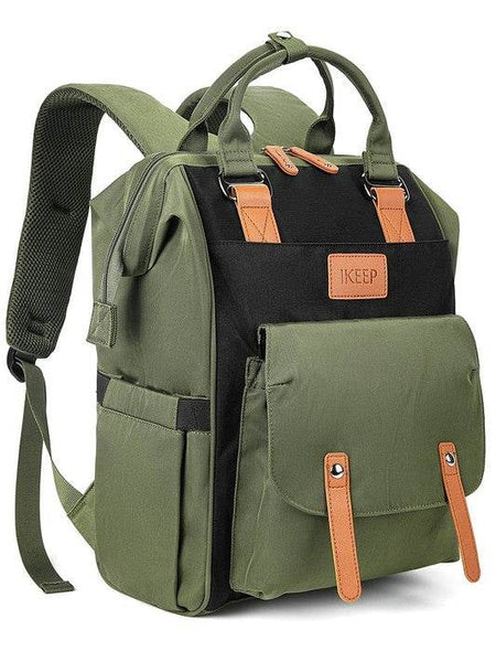 Himawari Crazy Pocket Backpack by Babe Beachwear in green and black with multiple pockets and leather accents