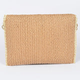 Babe Beachwear khaki convertible straw purse with woven design and fringe edges
