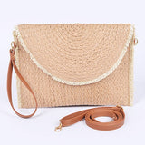 Babe Beachwear khaki convertible straw purse with detachable brown strap and textured woven design